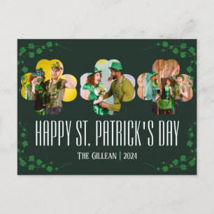 Happy St. patrick's dag Shamrocks familiefoto Feestdagenkaart
