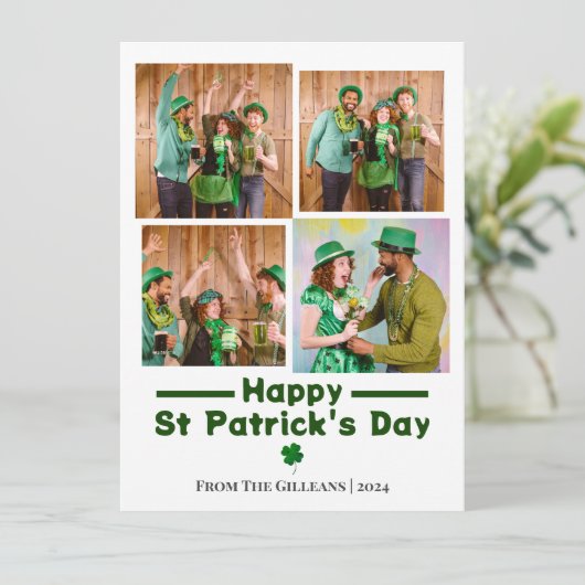 Happy St. patrick's dag Shamrocks familiefoto Feestdagenkaart (Staand voorkant)