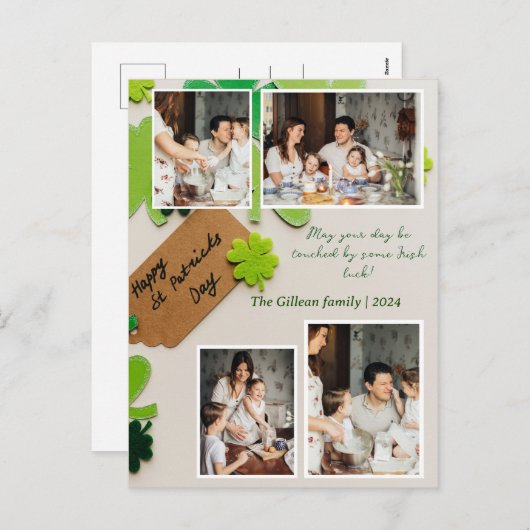 Happy St. patrick's dag Shamrocks familiefoto Feestdagenkaart (Voorkant / Achterkant)