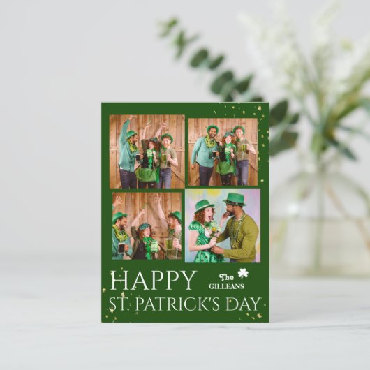Happy St. patrick's dag Shamrocks familiefoto Feestdagenkaart (Staand voorkant)