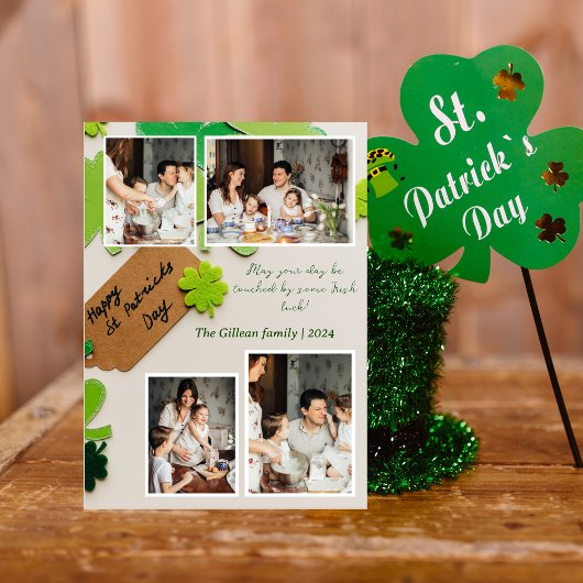 Happy St. patrick's dag Shamrocks familiefoto Feestdagenkaart