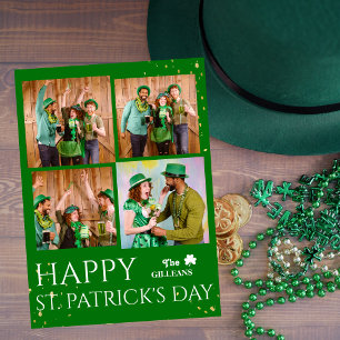 Happy St. patrick's dag Shamrocks familiefoto Feestdagenkaart