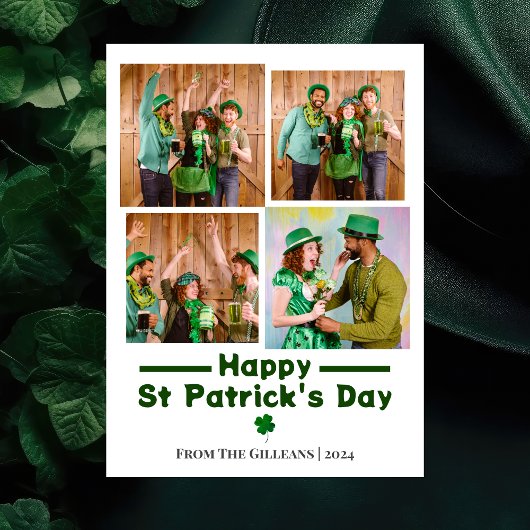 Happy St. patrick's dag Shamrocks familiefoto Feestdagenkaart