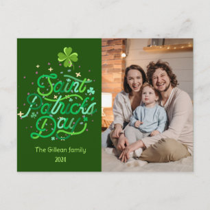 Happy St. patrick's dag Shamrocks familiefoto Feestdagenkaart