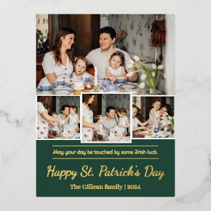 Happy St. patrick's dag Shamrocks familiefoto Folie Feestdagen Briefkaart