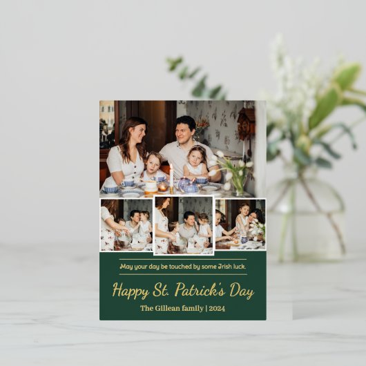 Happy St. patrick's dag Shamrocks familiefoto Folie Feestdagen Briefkaart (Staand Voorkant)