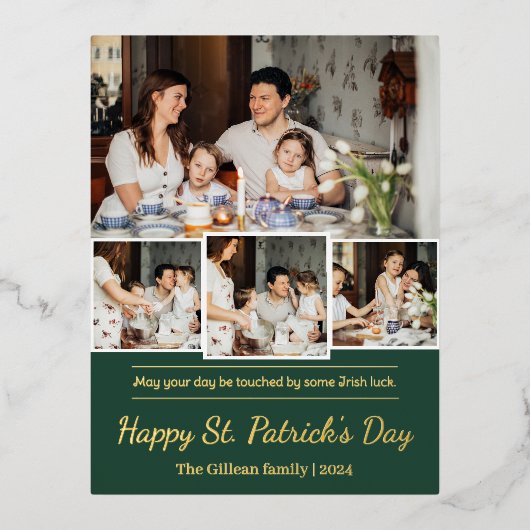 Happy St. patrick's dag Shamrocks familiefoto Folie Feestdagen Briefkaart (Voorkant)