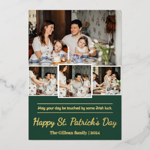 Happy St. patrick's dag Shamrocks familiefoto Folie Feestdagenkaart