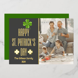 Happy St. patrick's dag Shamrocks familiefoto Folie Feestdagenkaart
