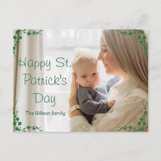 Happy St. patrick's dag Shamrocks mam & baby foto Feestdagenkaart (Voorkant)