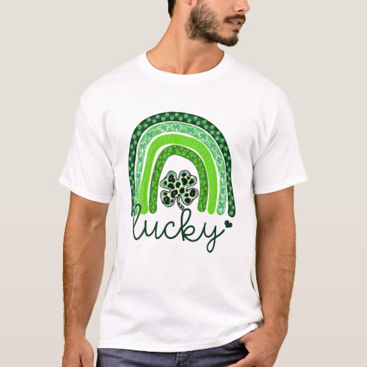 Happy St Patricks Day 2022 Lucky Rainbow Leopard W T-shirt (Voorkant)
