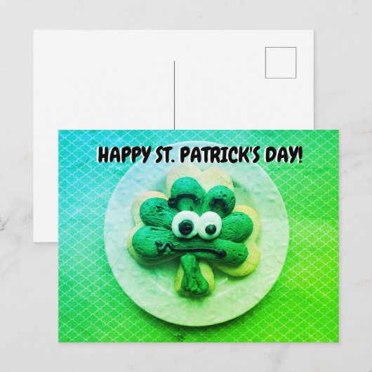 Happy St. Patrick's Day 4 Bladklaverkoekje Briefkaart (Voorkant / Achterkant)