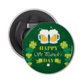 Happy St. Patricks Day Beer and Clovers Button Flesopener (Voorkant)