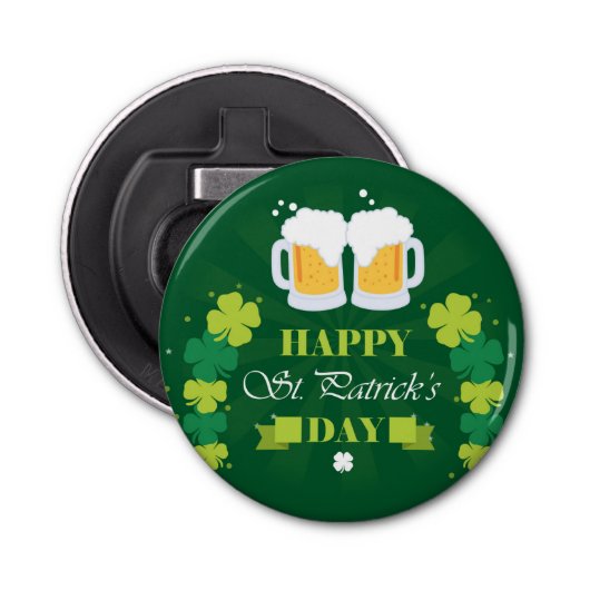 Happy St. Patricks Day Beer and Clovers Button Flesopener (Voorkant)