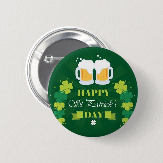 Happy St. Patricks Day Beer and Clovers Ronde Button 5,7 Cm (Voorkant /achterkant)