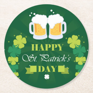 Happy St. Patricks Day Beer and Clovers Ronde Kartonnen Onderzetter