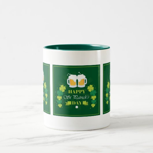 Happy St. Patricks Day Beer and Clovers Tweekleurige Koffiemok (Center)