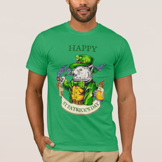 Happy St. Patrick's Day Beer Irish Cat Funny T-shirt (Voorkant)