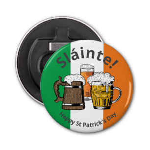 HAPPY ST PATRICKS DAY Beers Sláinte Button Flesopener