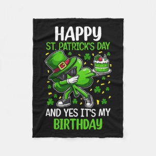 Happy St Patricks Day Birthday Shamrock Dab Bday P Fleece Deken