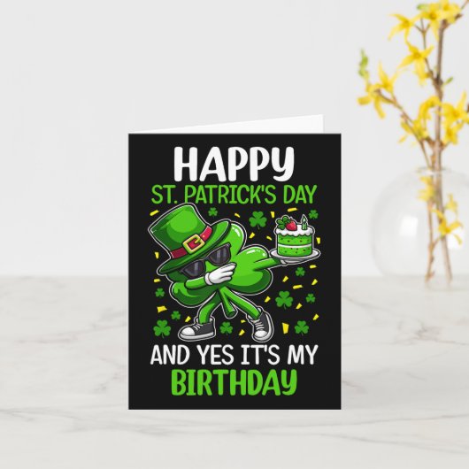 Happy St Patricks Day Birthday Shamrock Dab Bday P Kaart (Gele Bloem)
