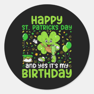 Happy St Patricks Day Birthday Shamrock Dab Bday P Ronde Sticker