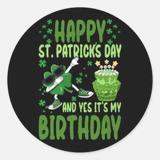 Happy St Patricks Day Birthday Shamrock Dab Bday P Ronde Sticker (Voorkant)