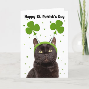 Happy St Patricks Day Black Cat in Shamrocks Feestdagen Kaart