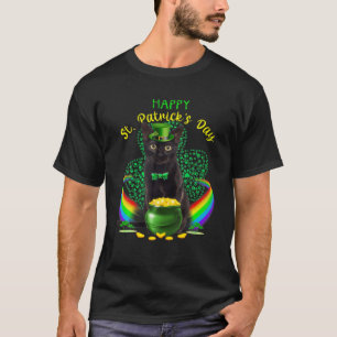 Happy St Patricks Day Black Cat Leprechaun Pet Sha T-shirt