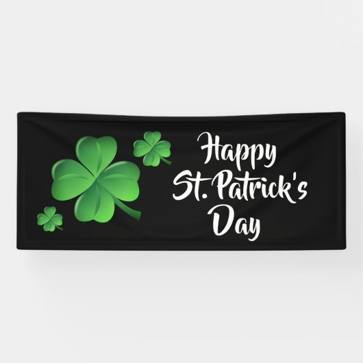 Happy St Patricks Day Black Green Shamrock Party Spandoek (Horizontaal)
