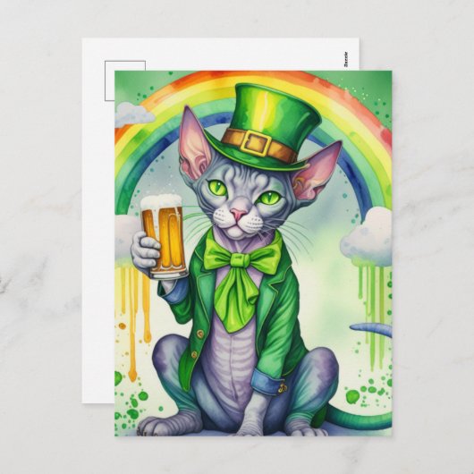 Happy St. Patrick's Day Briefkaart | Sphynx Cat (Voorkant / Achterkant)