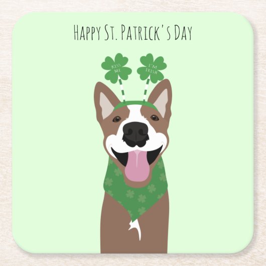 Happy St Patricks Day Brown Dog Green Kartonnen Onderzetters (Voorkant)