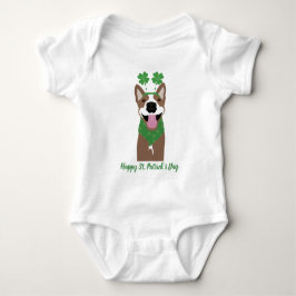 Happy St Patricks Day Brown Dog Green Romper