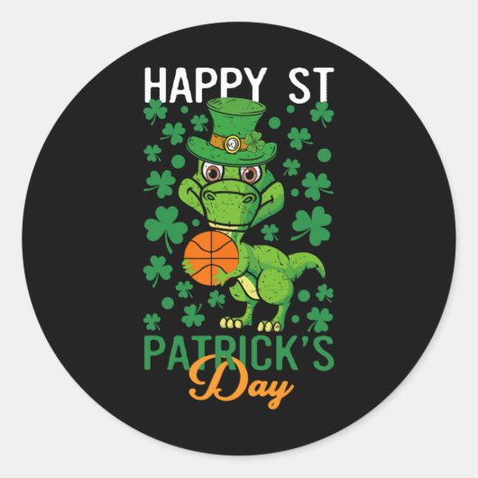 Happy St Patricks Day Bysketbyll T-rex Day Dino Di Ronde Sticker (Voorkant)