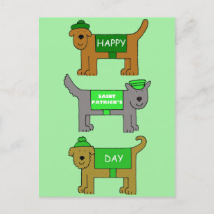 Happy St Patrick's Day Cartoon Dogs Briefkaart