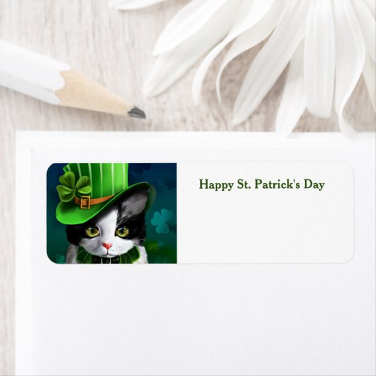 Happy St. Patrick's Day Cat return address label (Insitu)