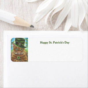 Happy St. Patrick's Day Cat return address label
