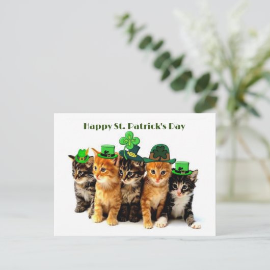 Happy St. Patrick's day cats briefkaart (Staand voorkant)