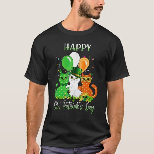Happy St Patrick's Day Cats Ireland Flag Shamrock  T-shirt (Voorkant)