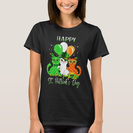 Happy St Patrick's Day Cats Ireland Flag Shamrock T-shirt (Voorkant)