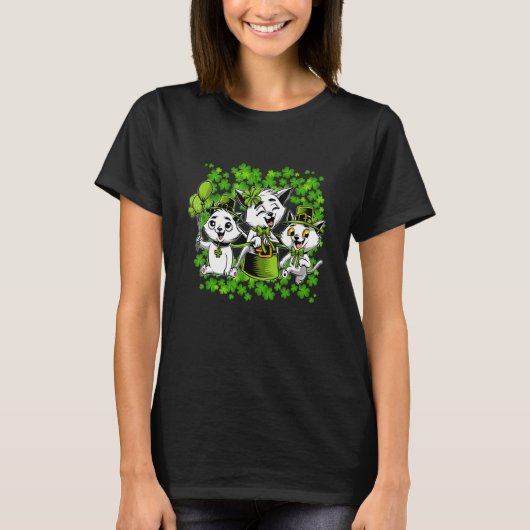 Happy St Patrick's Day Cats Shamrock Leprechaun T-shirt (Voorkant)