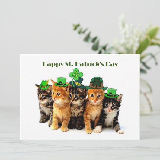 Happy St. Patrick's day cats uitnodiging (Staand voorkant)