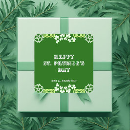 Happy St Patricks Day Celtic Lucky Shamrock Border Vierkante Sticker