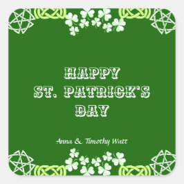 Happy St Patricks Day Celtic Lucky Shamrock Border Vierkante Sticker