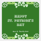 Happy St Patricks Day Celtic Lucky Shamrock Border Vierkante Sticker (Voorkant)