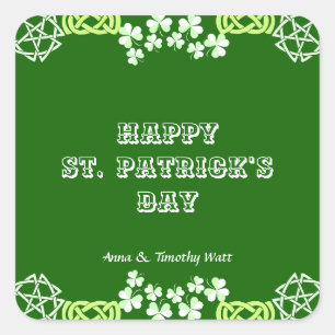 Happy St Patricks Day Celtic Lucky Shamrock Border Vierkante Sticker