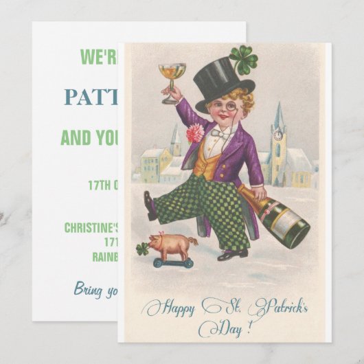 Happy St. Patrick's Day Champagne Boy Kaart (Voorkant / Achterkant)