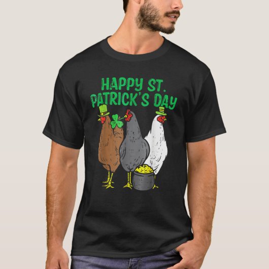Happy St Patricks Day Chicken Funny Farmer Animals T-shirt (Voorkant)