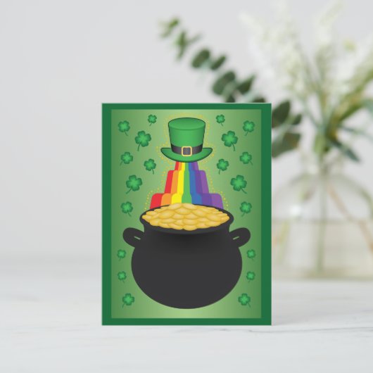 Happy St.Patrick's Day Clover/Rainbow/Pot of Gold Feestdagenkaart (Staand voorkant)