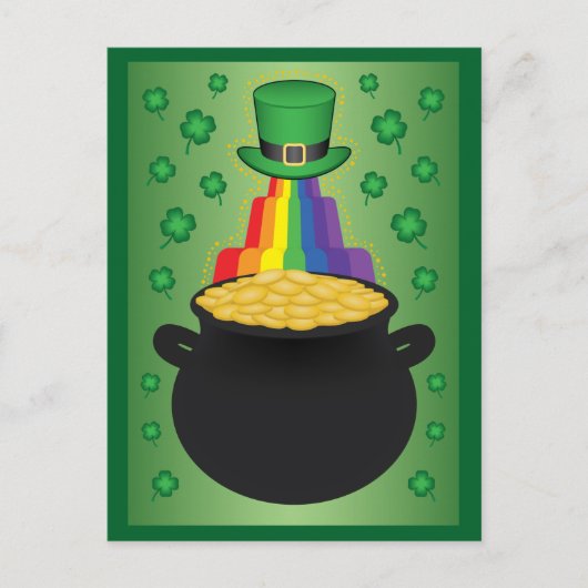 Happy St.Patrick's Day Clover/Rainbow/Pot of Gold Feestdagenkaart (Voorkant)